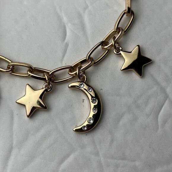 J. Crew Gold Tone Celestial Moon & Star Charmed Bracelet (Missing Rhinestones) - Picture 4 of 7